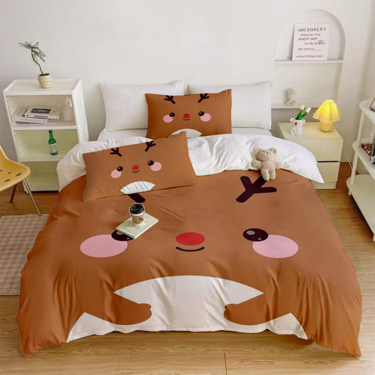 Постільна білизна 3D полуторна з мікросатину Новорічне оленя 32223 150х215 см 50х70 см ID 5165720