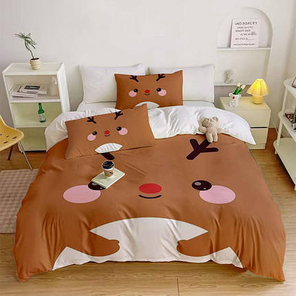Постільна білизна 3D полуторна з мікросатину Новорічне оленя 32223 150х215 см 50х70 см ID 5165720, фото 1