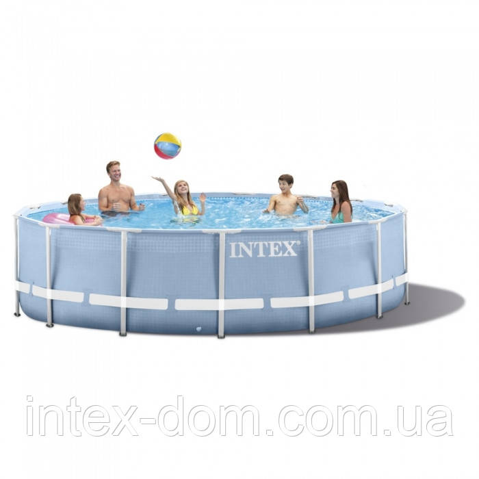 INTEX 28728 Басейн каркасний круглий 457х84 см (відео,фільтр-насос 220В, сходи, тент, настил)