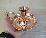 Свічник мідний. Висота - 8см, вага - 155г, діаметр блюдця - 13см, фото 2