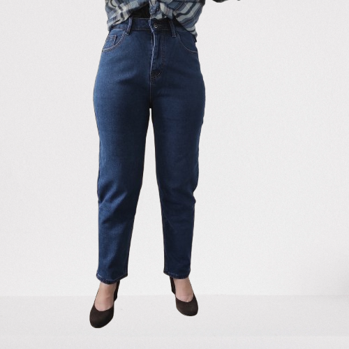 Джинси жіночі МОМ фліс стрейч зима теплі зручні 27 сині, фото 1