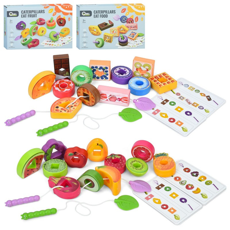 Гра шнурівка M10C-D, продукти 12 шт., мотузка 2 шт., картки 6 шт., 2 різновиди (фрукти, солодощі/продукти), фото 1