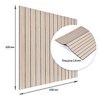 Покриття вінілове самоклеюче 3D рейки 600х600х2,8мм Ясен кремовий SW-00002199, фото 3