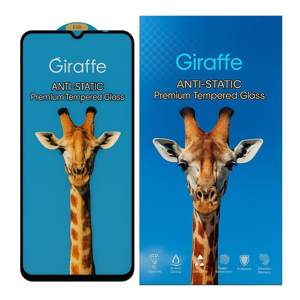 Захисне скло Giraffe для Xiaomi Redmi A3 Pro антистатичне покриття, олеофобне, з чорною рамкою