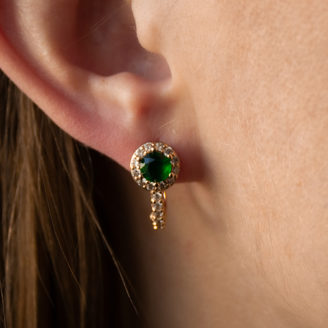 Сережки Xuping лимонна позолота з зеленим цирконієм 324900(2), фото 1