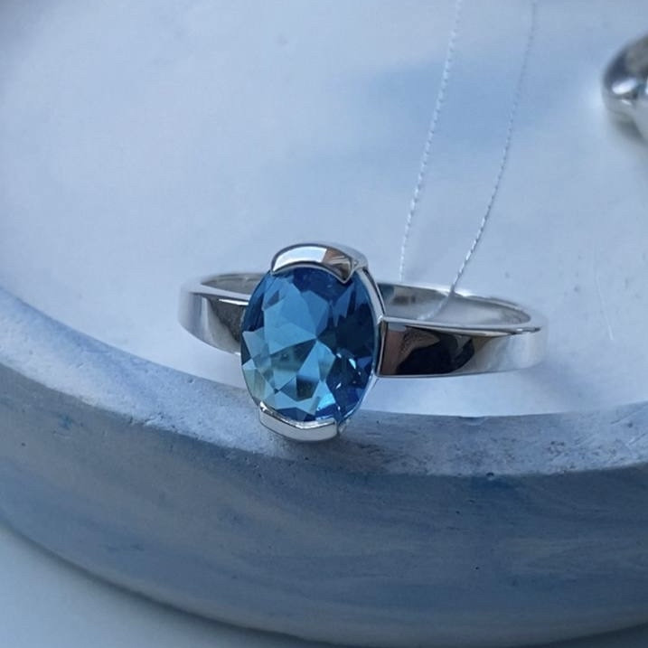 Родоване каблучка з блакитним цирконом Кетрін, фото 1