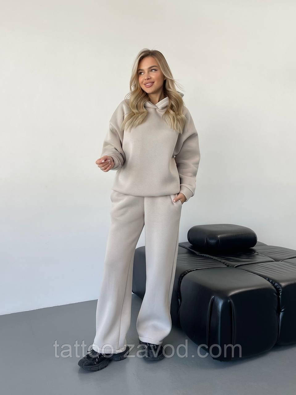 Теплий костюм жіночий худі та штани Турецька тринитка на флісі 42-44 46-48, фото 1