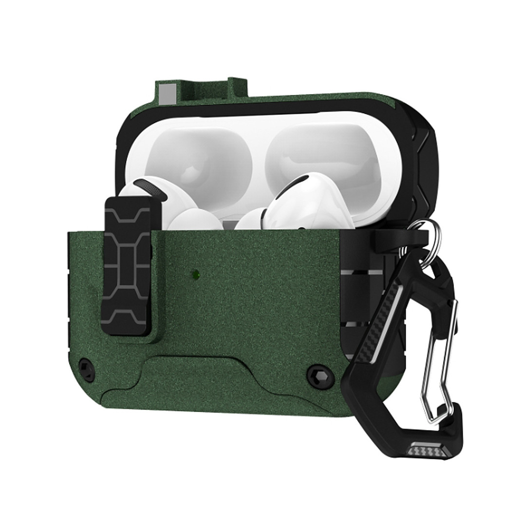 Протиударний чохол для Apple Airpods Pro 3 | кнопка-фіксатор + магніт | чохол + карабін | Green Velvet, фото 1