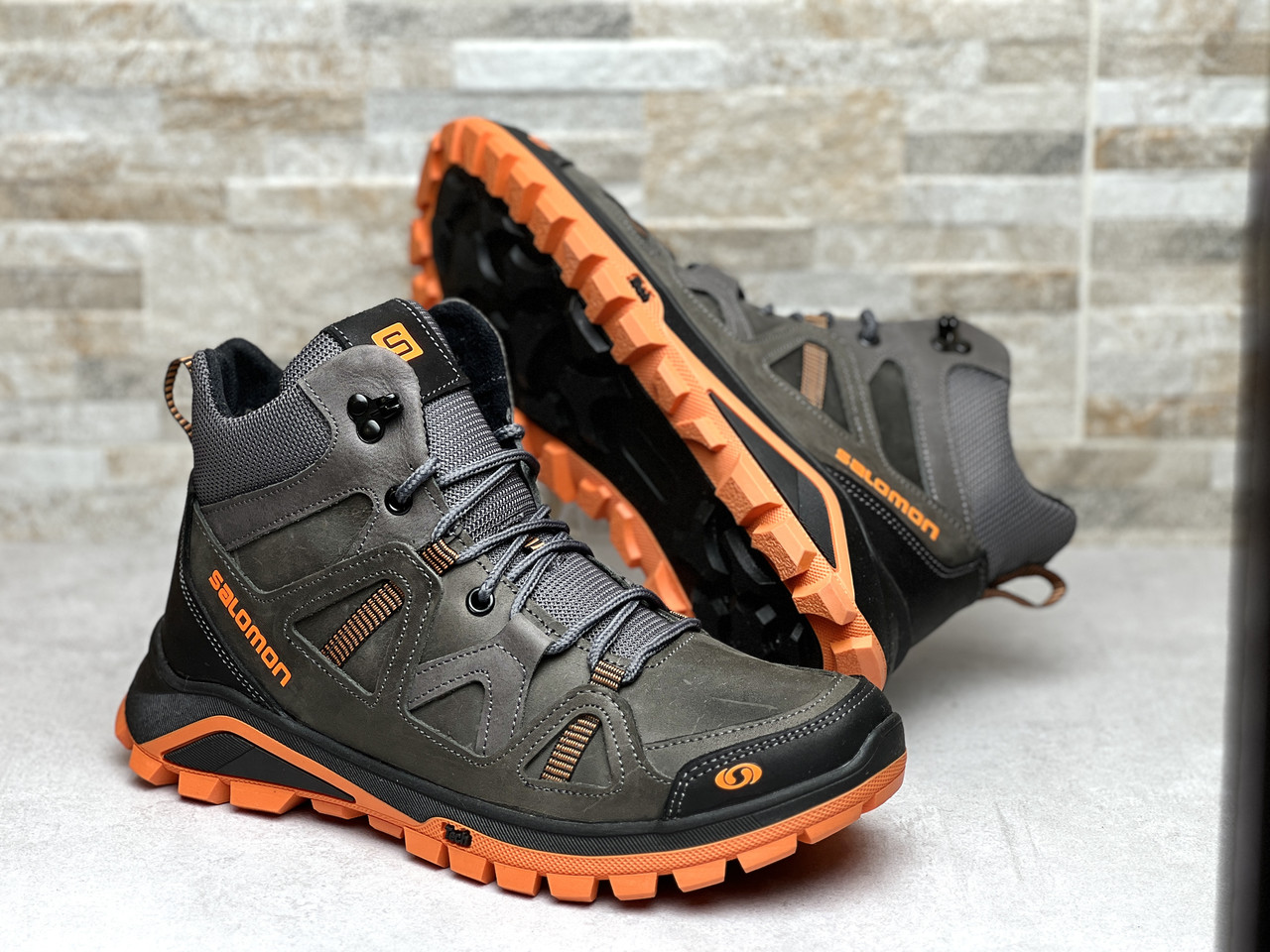 Спортивні шкіряні черевики, кросівки на хутрі Salomon Winter Grey 301, фото 1