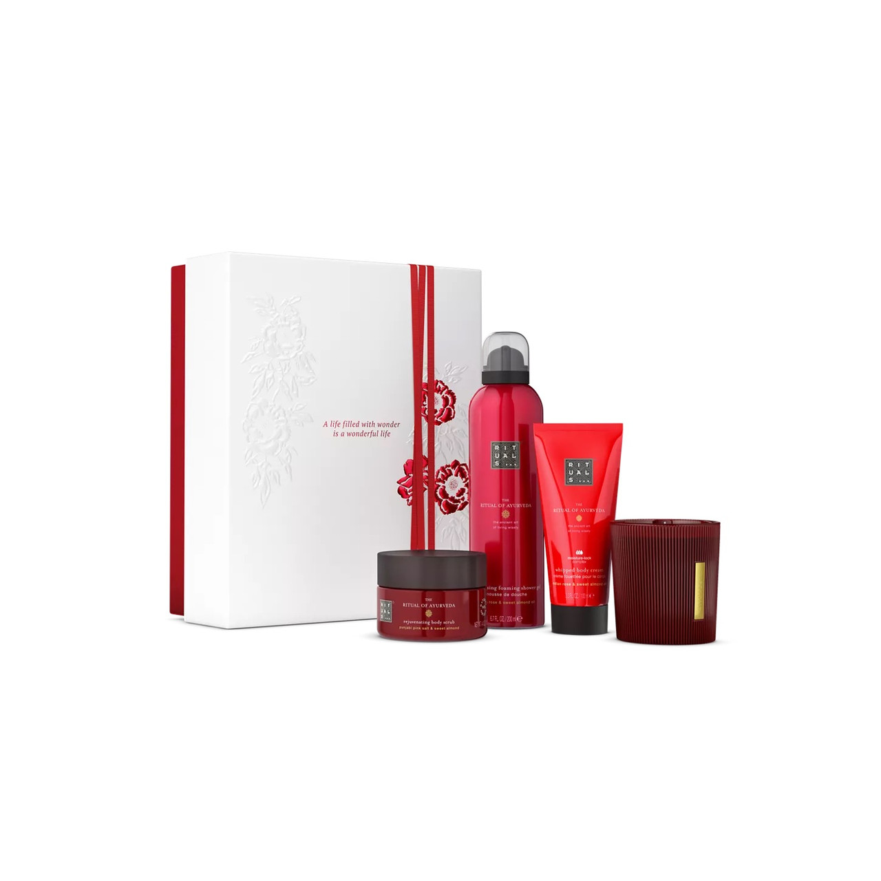 Подарунковий набір Rituals The Ritual of Ayurveda Gift Set M Medium 2026 (пін200мл+крем100мл+скр125г+свіч140гр), фото 1
