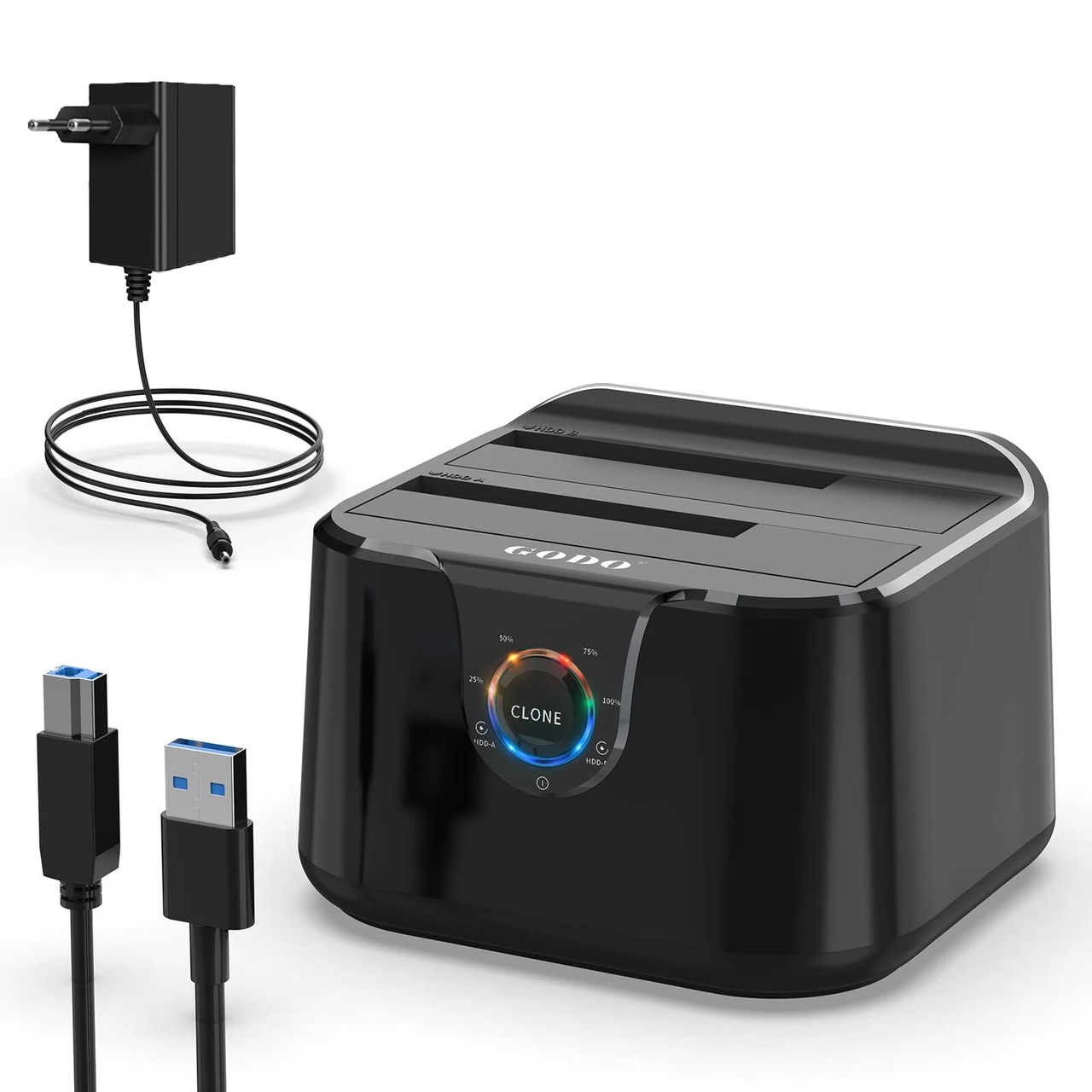 Док станція GODO GDPD01T для HDD SSD 2.5" 3.5" SATA III USB3.0 з функцією клонування, фото 1