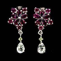 Сережки. Натуральний аквамарин, перидот і гранат родоліт. Срібло 925.