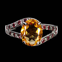 Каблучка. Натуральний цитрин і гранат родоліт. Срібло 925.