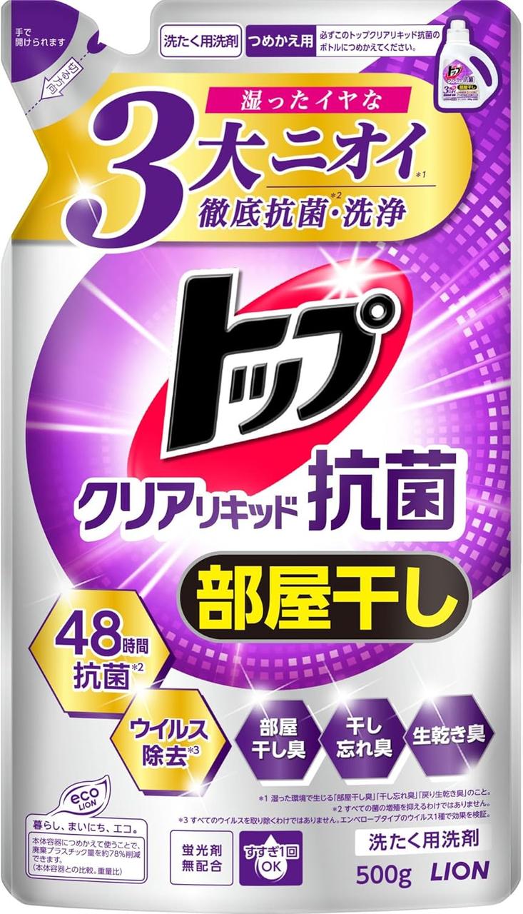 LION Top Clear Liquid Antibacterial Антибактеріальний гель для прання з ферментами, поповнення 500 г, фото 1