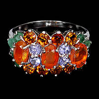 Каблучка. Натуральний опал, цитрин, смарагд і танзаніт. Срібло 925.