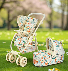 Коляска 9662М для ляльок нового "модульного" типу 4-в-1, бордова в квіточку, прогулянкова/класика