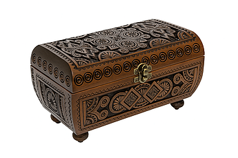 Різьблена дерев’яна шкатулка ручної роботи з орнаментом “4 кола”, натуральне дерево 21×11×12 см