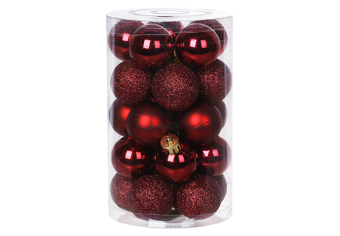 Ялинкові шари 3см, колір - марсала, 25шт: 10шт - глянець, 10шт - гліттер, 5шт - матовий