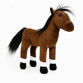 М’яка іграшка Кінь Алмаз 35 см — символ 2026 року, плюшевий кінь із чорним гривою та хвостом, арт. 00081-9