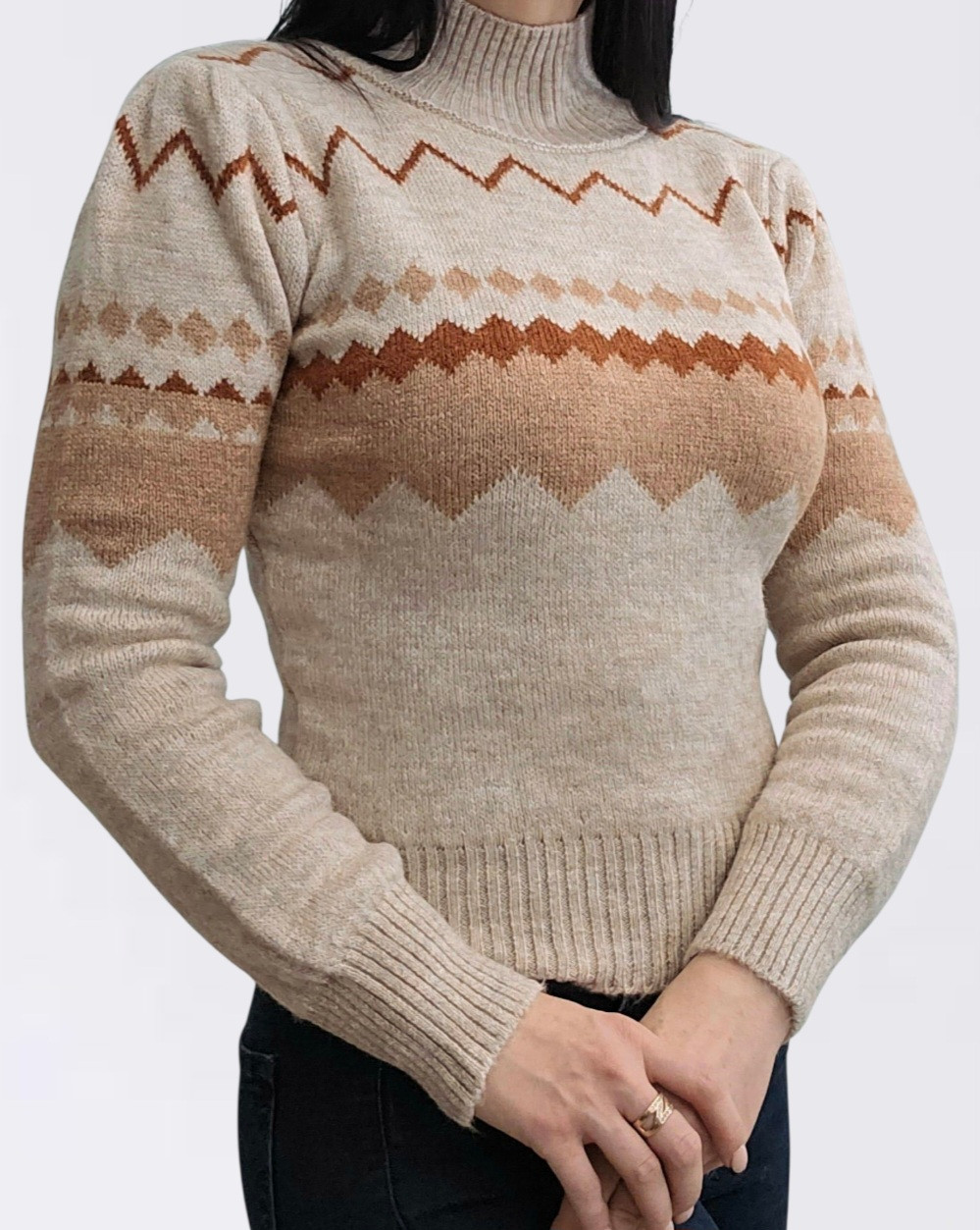 Светр з геометричним малюнком жіночий бежевий. One Size, фото 1