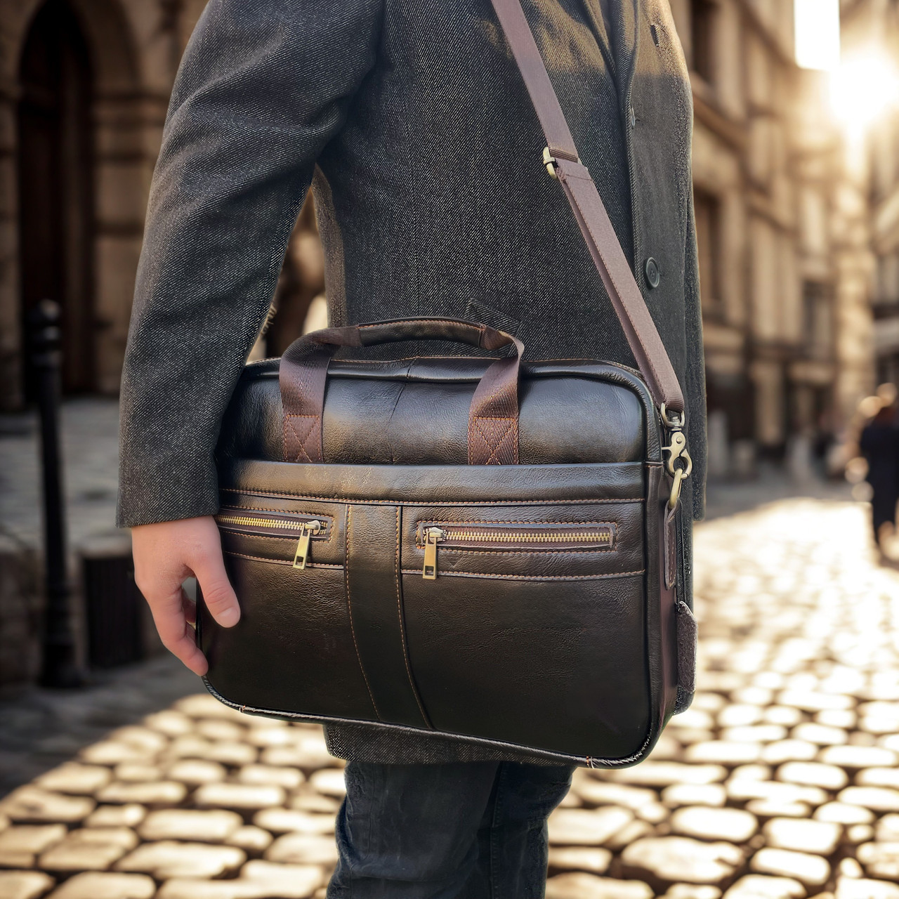 Чоловічий портфель Lorian з відділенням для ноутбука з натуральної шкіри колір темна кава LR 252019-darkcoffee