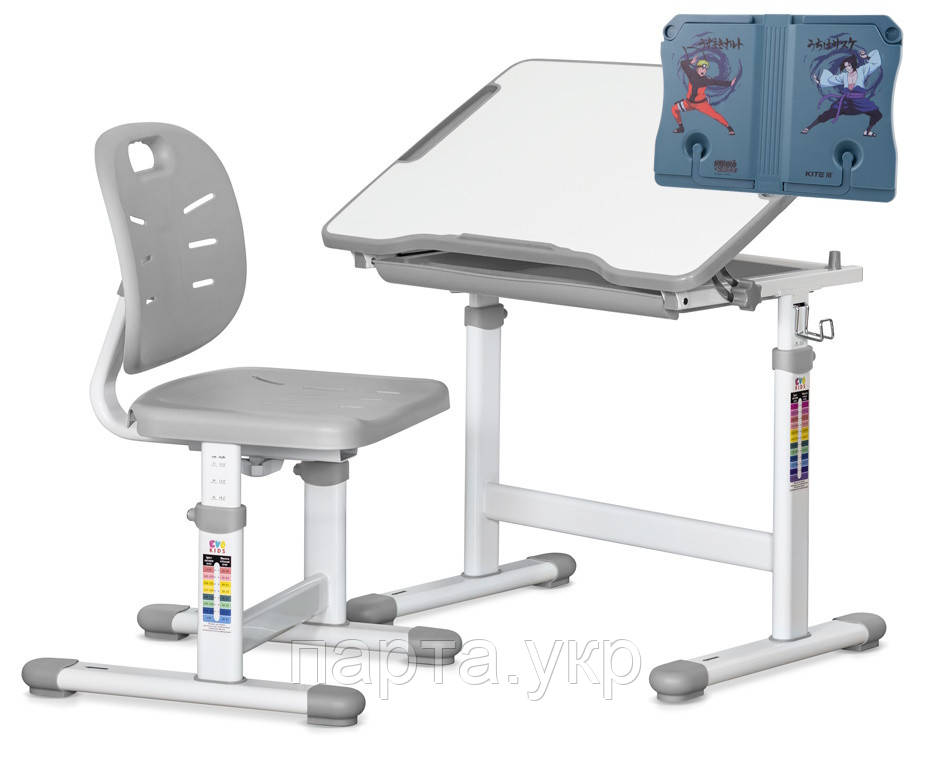 Дитяча парта і Стілець трансформери Комплект Evo-05 Grey + підставка, фото 1