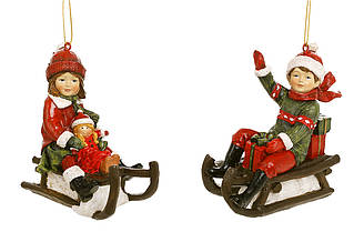 Набір ялинкових іграшок Діти на санчатах 10.5 см
