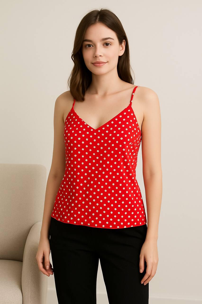 Червона майка в горошок, літні жіночі майки.