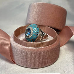 Срібне колечко з блакитною емаллю і цирконом Мадлен