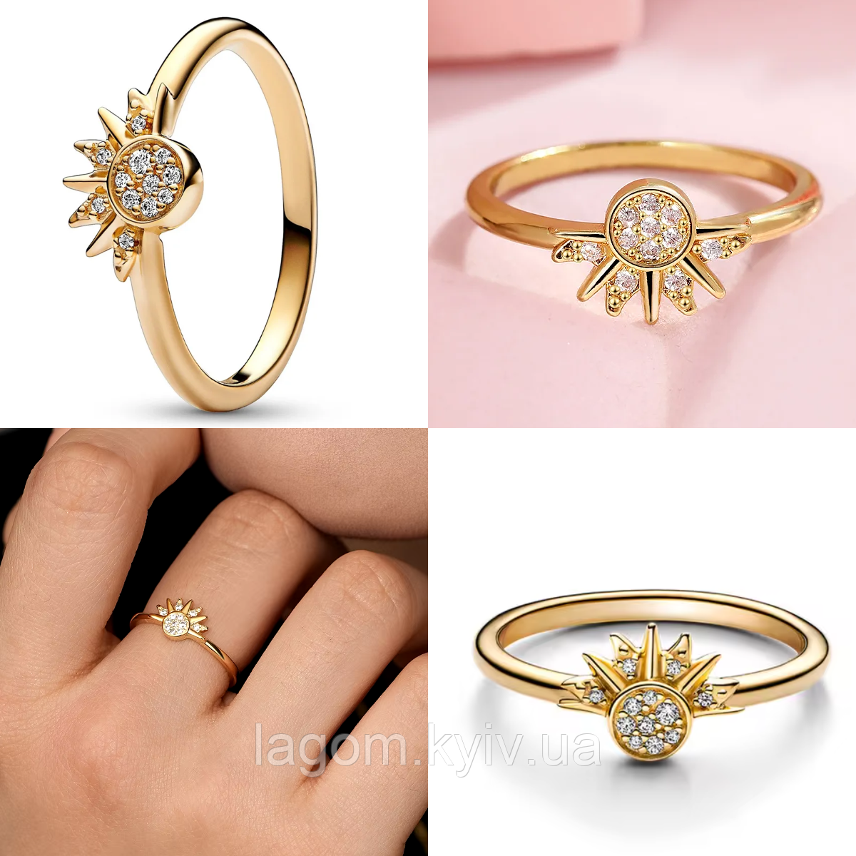 Срібна каблучка в стилі PANDORA "Блискуче Сонце" 925 проба розмір №10 (19) "Sparkling Sun" ПАНДОРА, фото 1