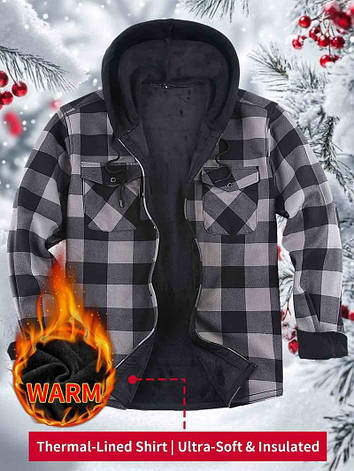 Сорочка чоловіча байкова на флісі, тепла дуже великого розміру щільна високої якості, з капюшоном BASIC LINE, фото 1