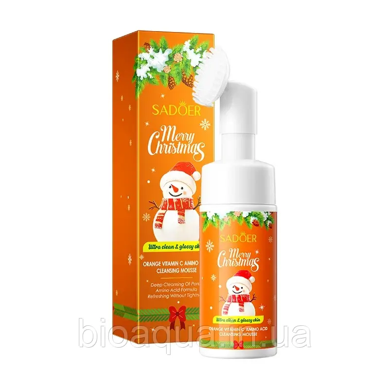 Пінка мус для вмивання Sadoer Marry Christmas зі щіточкою 120 ml (екстракт Vitanin c), фото 1