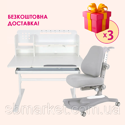 Комплект меблів Fundesk Dolore Plus Grey + дитяче крісло Fundesk Sorridi Grey, фото 1