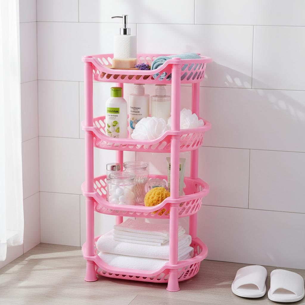 Рожева розбірна поличка у ванну 4 яруси Efe plastics пластикова