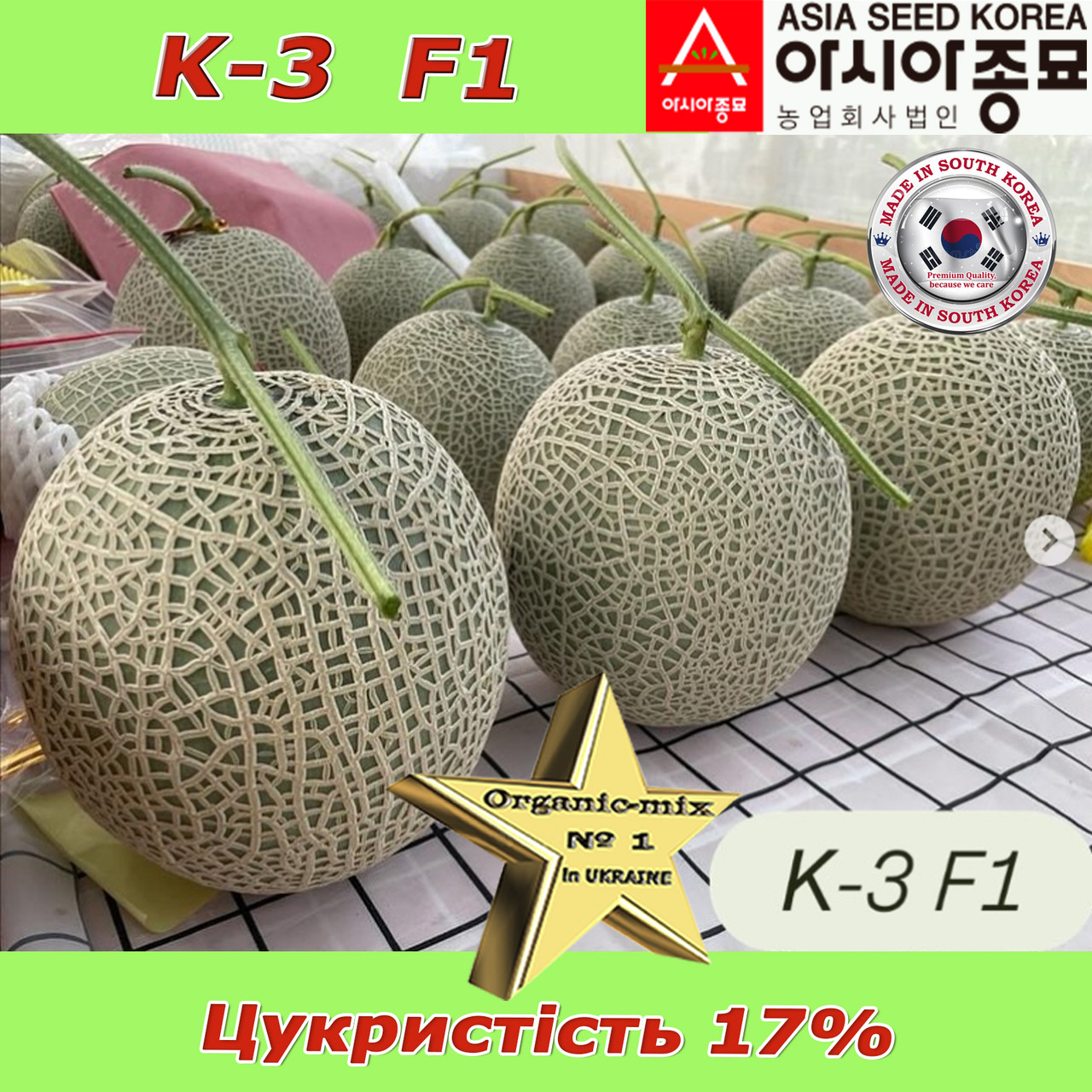 Диня К-3 F1, надрання, «Японська сітчаста», ТМ Asia Seed (Південна Корея), фото 1