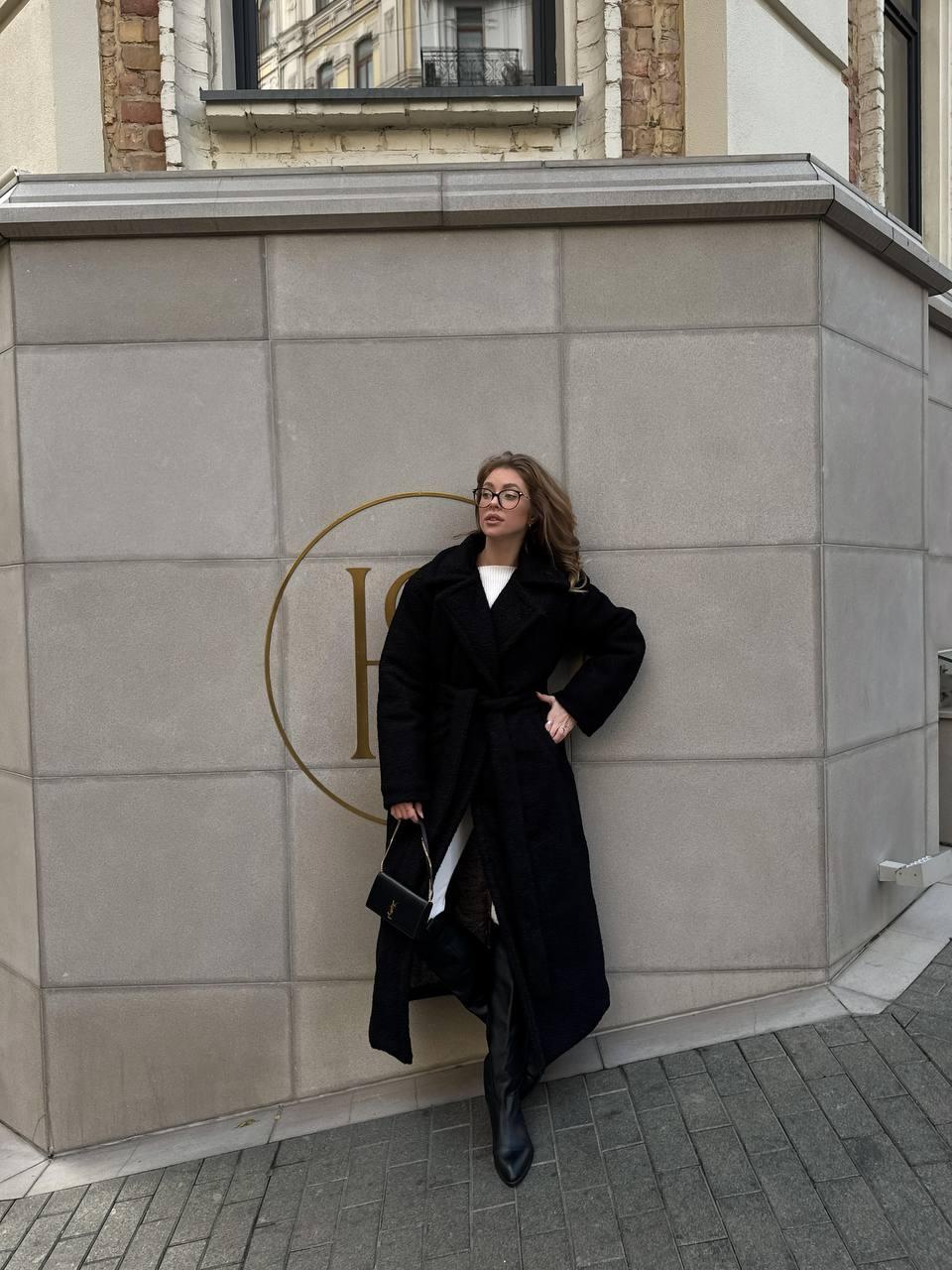 Жіноча зимова еко-шуба із хутра тедді з поясом в комплекті, фото 1