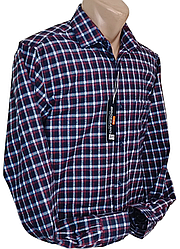 Чоловічі сорочки кашемір (Туреччина) Brossard vd-8413 класична синя картата, тепла чоловіча сорочка кашемір на зиму 45