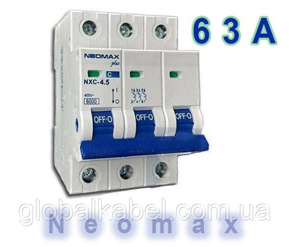 Автоматичний вимикач 3Р 63А 4.5 кА Тип С, NEOMAX (NXC34563), фото 1
