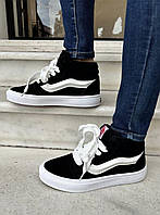 Кроссовки зимние кеды VANS высокие на флисе со шнурками Черно-белые унисекс унисекс теплые