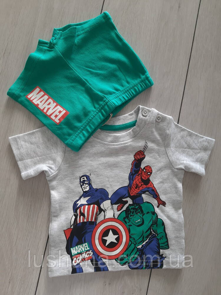 Футболка + шорти Primark на дівчинку / комплект / Marvel / Месники / р.62 / 0-3 місяці (більшомір), фото 1