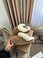 Женские угги UGG с эластичной пяткой натуральная замша мех овчина тёплые слипперы/сабо на платформе