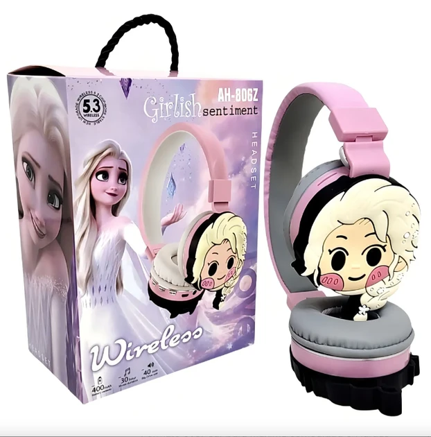 Навушники Headset дитячі бездротові Ельза Холодне серце з Bluetooth і мікрофоном для дівчинки, регульований розмір, рожеві, фото 1