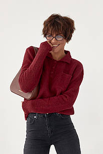 Тепла кофта-поло з накладною кишенею - темно-червоний цвет, ONE SIZE (є розміри)