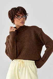 Однотонний в'язаний светр вільного фасону - коричневий цвет, ONE SIZE (є розміри)