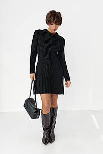 Жіноча в'язана коротка сукня в рубчик - чорний цвет, ONE SIZE (є розміри)