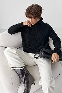 В'язаний жіночий светр із косичками - чорний цвет, ONE SIZE (є розміри)