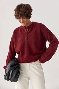 В'язана вільна кофта з ґудзиками на горловині - бордо цвет, ONE SIZE (є розміри)