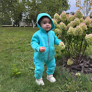 Ромпер дитячий блакитний з капюшоном тринитка з начосом 62–80 розмір