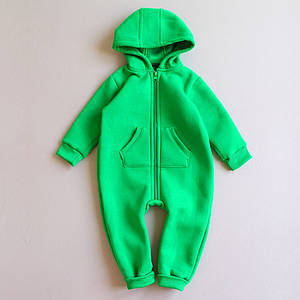 Ромпер дитячий з капюшоном зелений тринитка з начосом 62–80 розмір