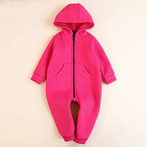 Дитячий теплий ромпер малиновий з капюшоном з начосом тринитка розмір 62 68 74 80 92